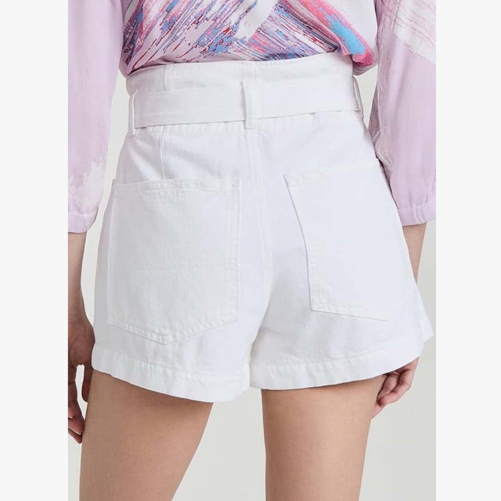 DL1961 Camile Paperbag Shorts, White Denim - Picture 3 of 15